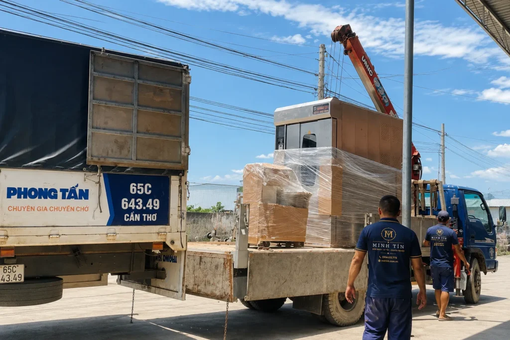 Xe cẩu đồ nặng của Minh Tín
