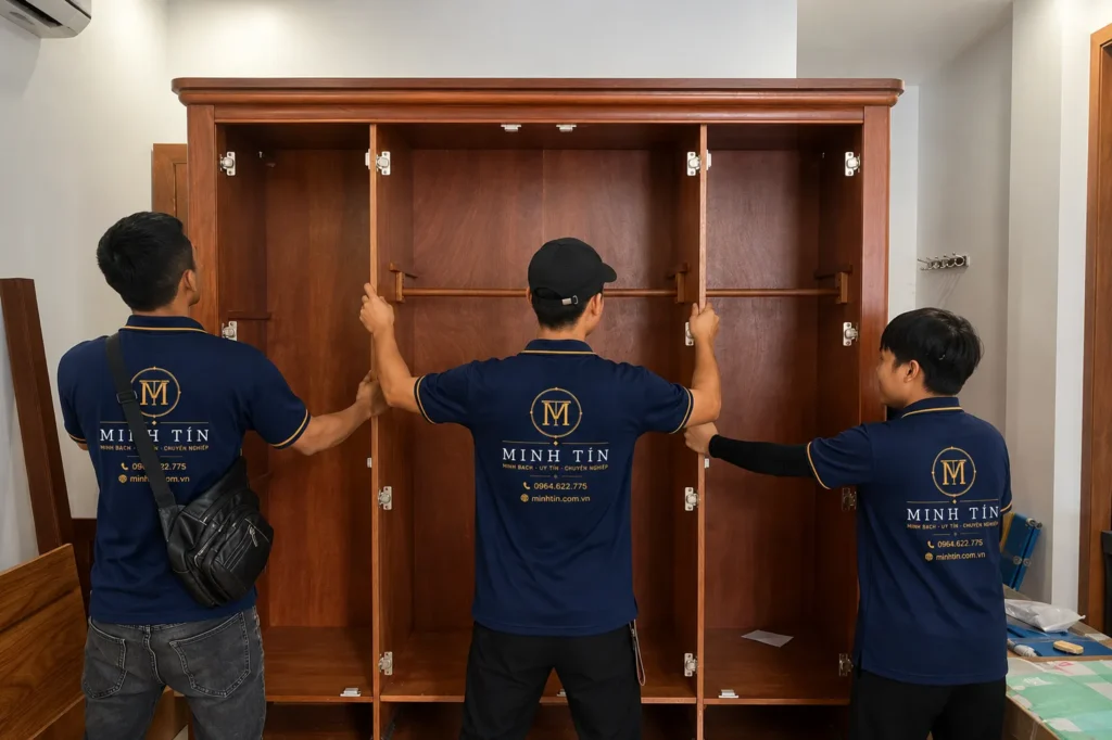 Nhân viên thực hiện tháo lắp tủ tại Cần Thơ