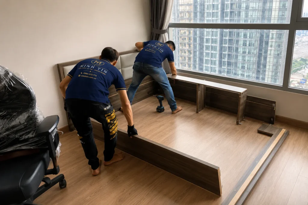 Nhân viên thực hiện tháo lắp giường tại Cần Thơ